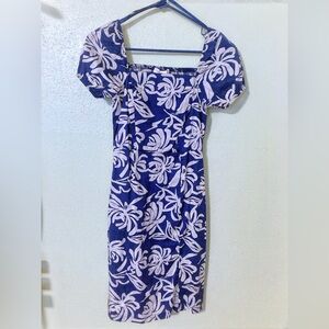 Monteau Cotton Navy and Cream Floral Midi Dress NWT